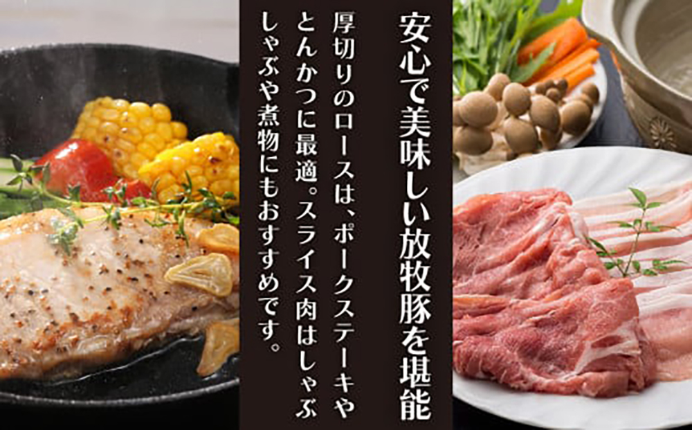 【全12回定期便】【簡易包装】放牧豚 スライス肉3種セット（ロース2種/モモ） 《厚真町》【ファーマーズファクトリー株式会社】 ロース モモ 豚肉 とんかつ しゃぶしゃぶ ステーキ 北海道 セット 詰