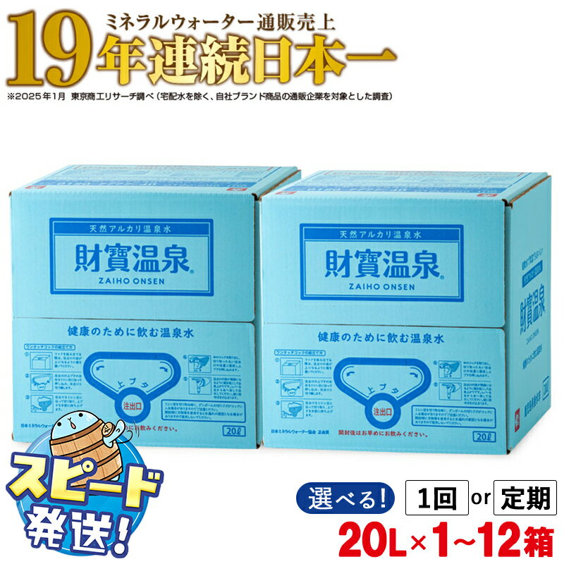 【ふるさと納税】【配送方法が選べる】＜すぐ届く！＞ 水 ミネラルウォーター 温泉水 20L(通常便：1箱・2箱 / 定期便：1箱or2箱×3～6回・計60～240L) 水 ミネラルウォーター 温泉水 20L 天然アルカリ温泉水 財寶温泉 シリカ シリカ水【財宝】