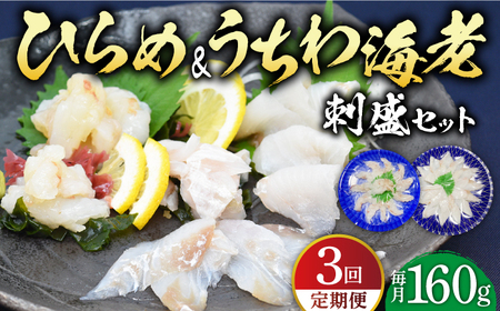 【全3回定期便】ひらめ&うちわ海老の刺盛セット 計480g(約160g×3回)【平戸さくら水産】[KAA245]/ 長崎 平戸 魚介類 海老 エビ ウチワエビ ウチワエビ ウチワエビ ウチワエビ