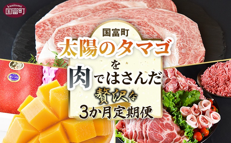 ＜太陽のタマゴを肉ではさんだ贅沢な3か月定期便＞2025年4月から順次出荷【 定期便 宮崎牛 黒毛和牛 ロースステーキ ロース 太陽のタマゴ マンゴー 完熟マンゴー 豚肉 セット 豚ロース 肩ローススライス モモスライス 切り落とし ミンチ  精肉 】【b0914_co】