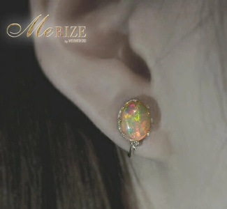 イヤリング 天然 オパール 2.0ct ペア "Pascale"【K18WG】 P-124 （KRP）M5-1412