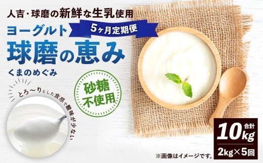【定期便5回】 球磨の恵みヨーグルト （砂糖不使用） 2kg （1kg×2パック） （合計10kg） ヨーグルト 牛乳 乳製品 お菓子 菓子 洋菓子 定期便 九州 熊本県 相良村 冷蔵