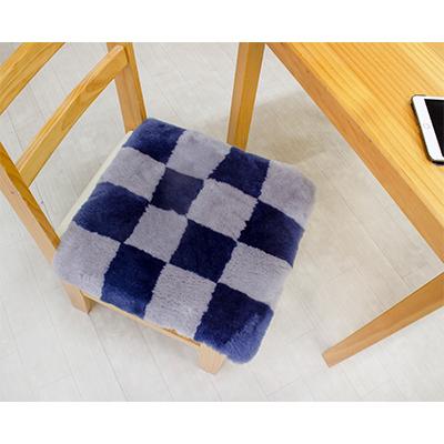 ふるさと納税 宇陀市 ムートン座布団2枚組　チェック柄　40cm×40cm　毛長25mm　ネイビー