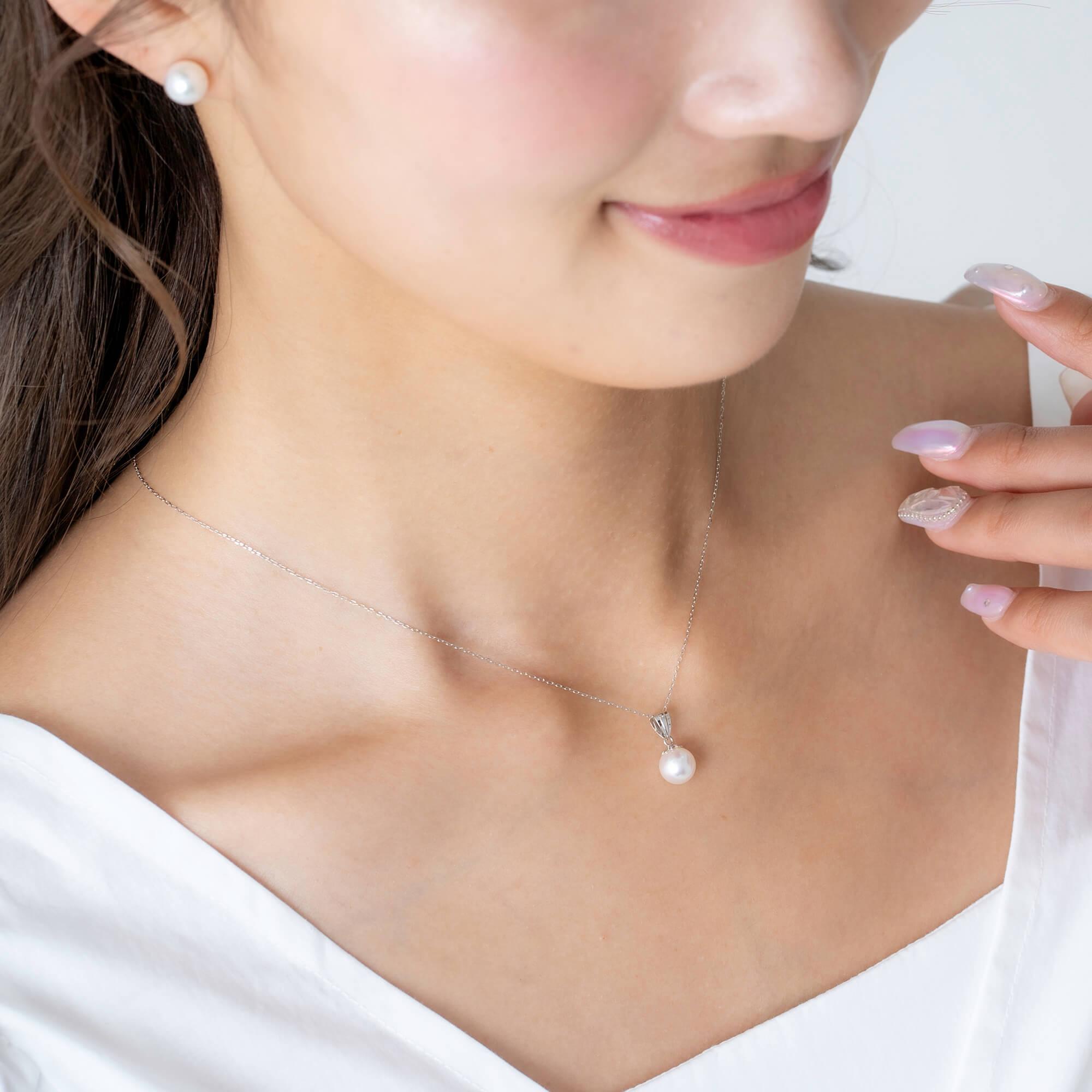 【菊花】アコヤパール ホワイトゴールド ペンダントトップ｜無調色 アコヤ真珠 7.0mm K14WG