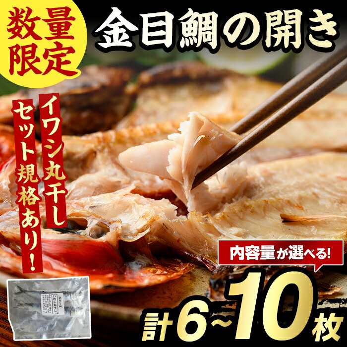 【ふるさと納税】＜内容量が選べる！＞金目鯛の開き(計6～10枚) 鯛 たい タイ キンメ ひらき おかず おつまみ 惣菜 リピート 魚介類 海産物 冷凍 加工品 国内加工 干物 数量限定 イワシ丸干しセット【グローバルフーズ】