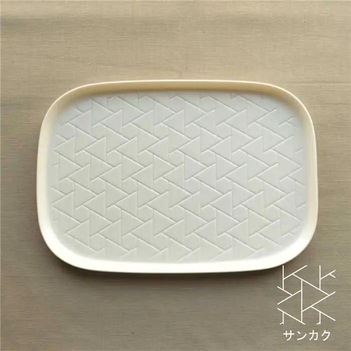 【美濃焼】ラージスクエアプレート L ペアセット 2枚 ハナモン×サンカク【カネ一古林商店】食器 プレート オフ 白 ホワイト プレゼント セット 家族 おもてなし 美濃焼 日本製 おしゃれ レンジ対