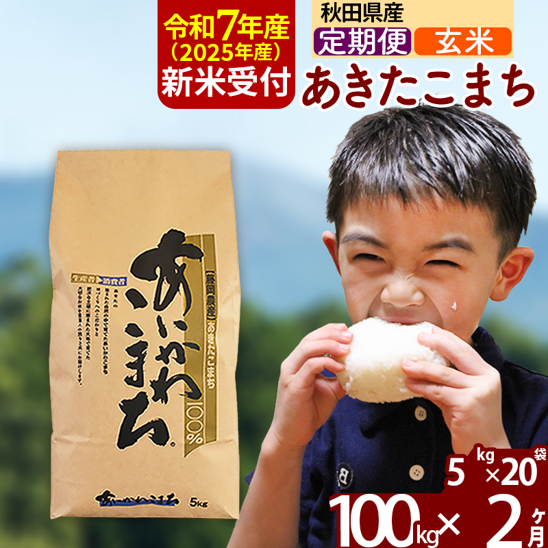 ※令和7年産 新米予約※《定期便2ヶ月》秋田県産 あきたこまち 100kg【玄米】(5kg小分け袋) 2025年産 お届け周期調整可能 隔月に調整OK お米 藤岡農産