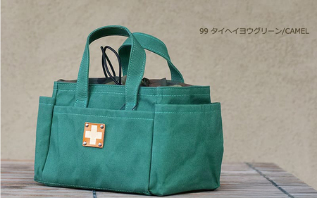 木の庄帆布 ミルクトートラウンドバッグ （#99 タイヘイヨウグリーン / CAMEL ）