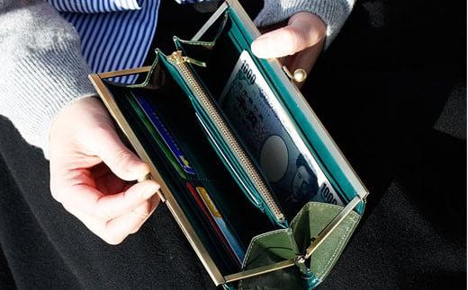 005-89　【ダークブラウン】牛革がま口ロングウォレットItaly Leather