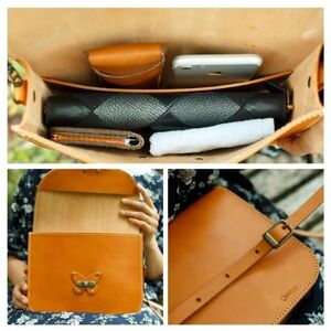 蝶モチーフのアンティークなヌメ革2wayバッグ≪ブラック≫【hrn07】