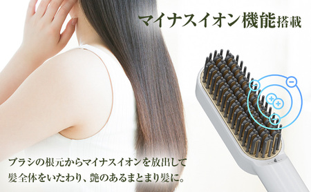 【ホワイト】ヒートブラシ ヘアアイロン マイナスイオン 耐熱ポーチ付 海外対応 ストレート カール 美容 家電  FFF-RFB2MB
