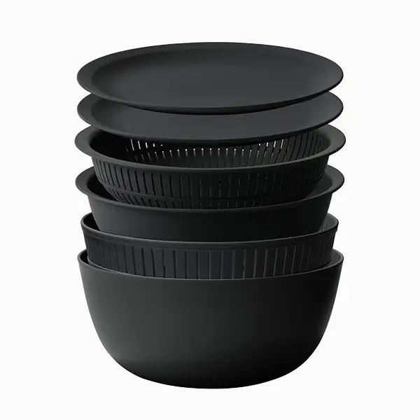 米とぎにも使える ザル ボウル 6点セット LBK-10 ブラック ／ キッチン用品 調理器具 耐熱 重ねて収納 コンパクト ライクイット like-it 奈良県 葛城市【like021-6A】