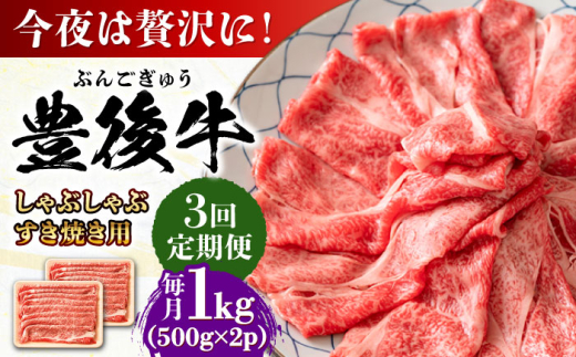 【全3回定期便】おおいた豊後牛 しゃぶしゃぶすき焼き用（肩ロース・肩バラ・モモ）1kg(500g×2) 日田市 / 株式会社MEAT PLUS　 牛 和牛 [AREI074]