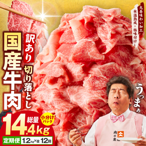 【定期便】国産 牛肉 切り落とし 定期便 1.2kg×全12回 総量 14.4kg【国産 牛肉 氷温熟成×極味付け 訳あり サイズ不揃い カレー 牛丼 野菜炒め 肉じゃが 家計応援 毎月配送コース】 099Z308