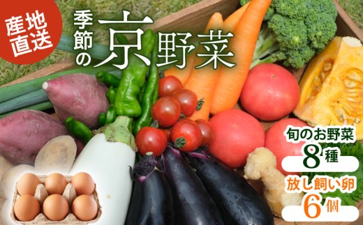 【産地直送】旬のお野菜詰め合わせ 8種類 卵 6個付き ( 京野菜 野菜 お野菜 やさい セット 野菜セット 詰め合わせ 詰め合わせセット 季節 旬 旬野菜 産地直送 栄養 安心 新鮮 おすすめ たまご ネラ 放し飼い 大福たまご 平飼い きよしファーム 南丹市 南丹 京都府 京都 )