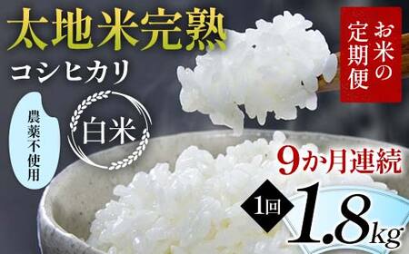 【先行予約】お米の定期便 農薬不使用米 太地米完熟 【こしひかり】 白米1.8kg×9か月連続 ブランド米 お米 精米 白米 人気 F7X-0718