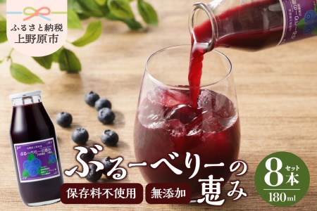 無添加ブルーベリージュース「ブルーベリーの恵み」8本セット（180ml） 無添加 ブルーベリー ジュース セット ギフト お歳暮 プレゼント 贈り物 山梨県 上野原市