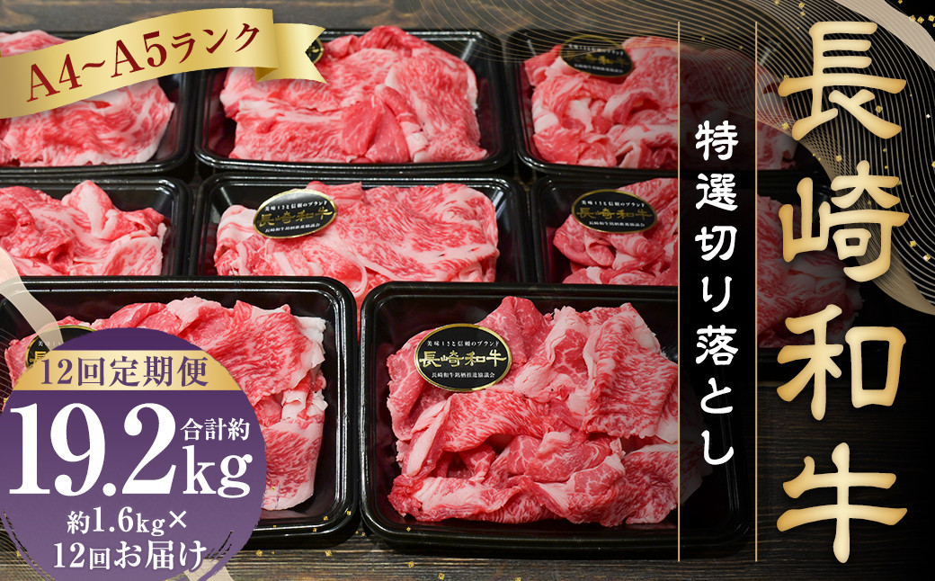 
【全12回定期便】【A4～A5ランク】長崎和牛 特選 切り落とし 約1.6kg（200g×8パック） 牛肉 肉 お肉
