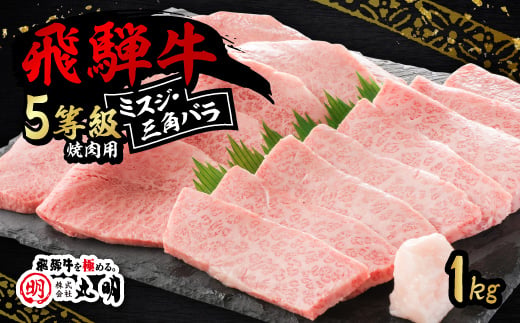 飛騨牛5等級　ミスジ・三角バラ　焼肉用　1kg【1751865】