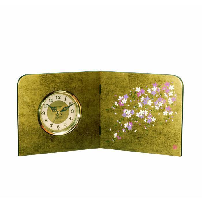 木製 蒔絵屏風時計 金箔貼 しだれ桜【YG132】