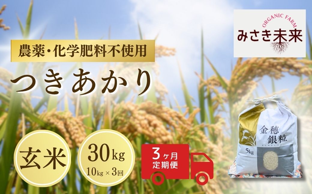 【先行予約】【3か月定期便】つきあかり 玄米 30kg (10kg×3回) 令和8年産 | 無農薬 農薬不使用 化学肥料不使用 精米 お米 米 こめ コメ 福島産 福島県産 南相馬市 みさき未来 つき