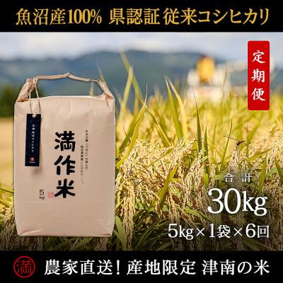 ふるさと納税 津南町 【毎月定期便】県認証特別栽培元祖魚沼産コシヒカリ5kg (5kg×1袋)×6回 合計30kg全6回