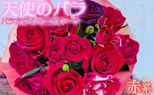 【天使のバラ】薔薇だけのミニ丈ブーケ（赤系） ＜141-004＞
