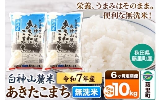 【定期便6ヶ月】米 令和7年産 新米先行受付 白神山麓米あきたこまち 無洗米 10kg（5kg×2袋) 秋田県産