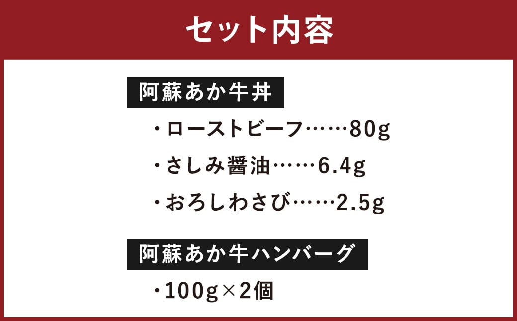 阿蘇 あか牛丼 1個 と 阿蘇 あか牛 ハンバーグ 2個 2種 セット 牛肉 牛