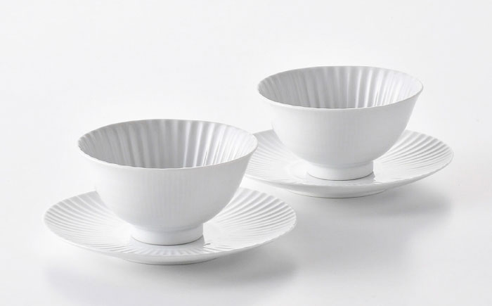 【波佐見焼】しのぎ茶碗・中皿（白磁）セット【一龍陶苑】 [CC87]