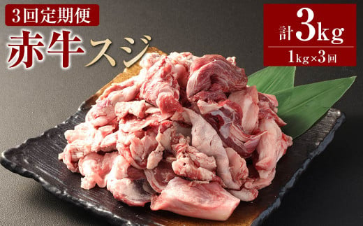 【3ヶ月定期便】 赤牛スジ1kg 合計3kg 牛肉 牛すじ 煮込み 赤牛 あか牛