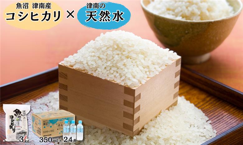 【令和8年産 先行予約】魚沼（津南）産コシヒカリ 3kg（3kg×1袋）× 魚沼の天然水  350ml×24本入 新潟県 津南町 (有)フジミヤ 127530-036
