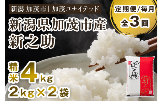 【令和8年産新米先行予約】【定期便3ヶ月毎月お届け】新潟県産 新之助 精米 4kg（2kg×2袋）《10月上旬から順次出荷》 新潟県産新之助 新潟産新之助 加茂市産新之助 新之助 しんのすけ 新潟 ブランド米 新之助 加茂市 加茂ユナイテッド