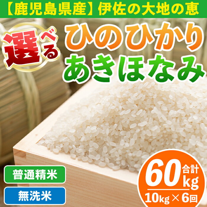 【ふるさと納税】【定期便6回】選べる精米方法！令和7年産 鹿児島県伊佐南浦産 ひのひかり5kg・あきほなみ5kg (合計60kg・計10kg×6ヵ月) 国産 白米 精米 無洗米 伊佐米 お米 米 生産者 定期便 ひのひかり あきほなみ ヒノヒカリ アキホナミ【Farm-K】