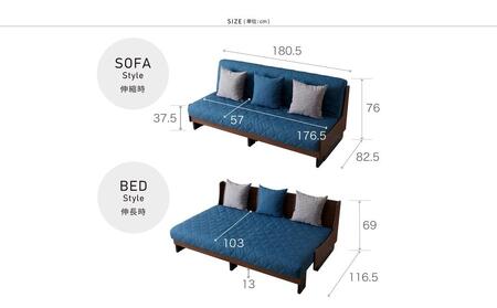 【 シェニール らくらくカバー セット ＜ピューターグレー＞ 】 ソファ ソファベッド 幅180 ドロシー2 ごろ寝ソファ ＜ブラウン×ブルー＞【モーブル】【大川家具】