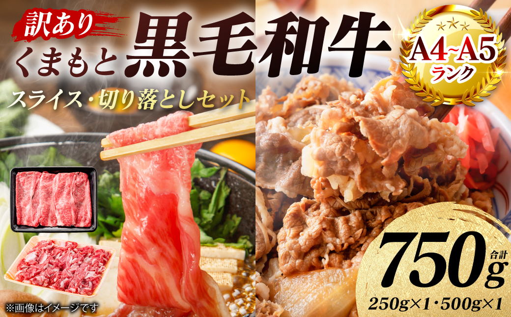 【訳あり】 【A4～A5ランク】 くまもと黒毛和牛 スライス・切り落としセット 合計750g 牛肉 お肉 黒毛和牛 冷凍 小分け おかず 熊本県 八代市