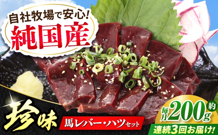 
                  【全3回定期便】『純国産』熊本の味 馬 珍味 セット 計約200g 馬刺し レバー馬刺し ハツ馬刺し 珍味 おつまみ 晩酌 刺身馬肉 希少 熊本 生レバー 生ハツ 定期 定期便【有限会社 九州食肉産業】 [AYCN104]
                