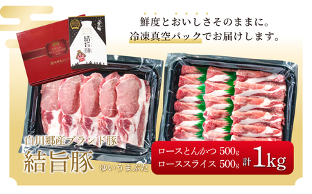 結旨豚 ローススライス 500g ロースとんかつ 500g 計1kg 冷凍真空パック | 肉 お肉 豚肉 国産 食べ比べ セット 白川郷 岐阜県 白川村 ブランド豚 人気 おすすめ ギフト 飛騨高山ミ