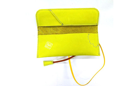 No.259 グローブの革製　マルチペンケースイエロー×グレー