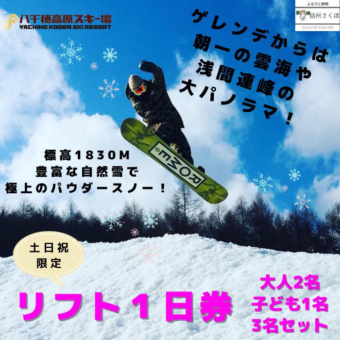 【ふるさと納税】八千穂高原スキー場　土日祝日限定　リフト1日券　ファミリーBセット（大人2名・子ども1名　計3名）　[AD-109]