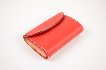 【minca】栃木レザーの三つ折り財布 ミドルサイズ ハンドステッチ滑らかな手触り/Middle wallet 01/レッド　518