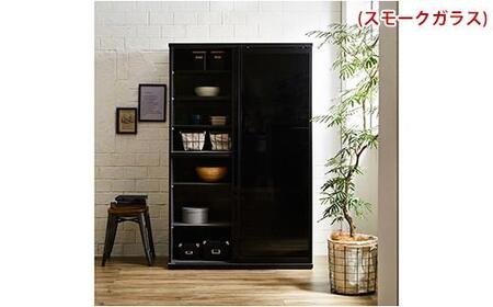 【開梱設置】引き戸キッチンボード 食器棚 ポエム 幅113.5 2枚扉（ミスト・クリア・スモークガラス） ブルックリン レンジ台 家具