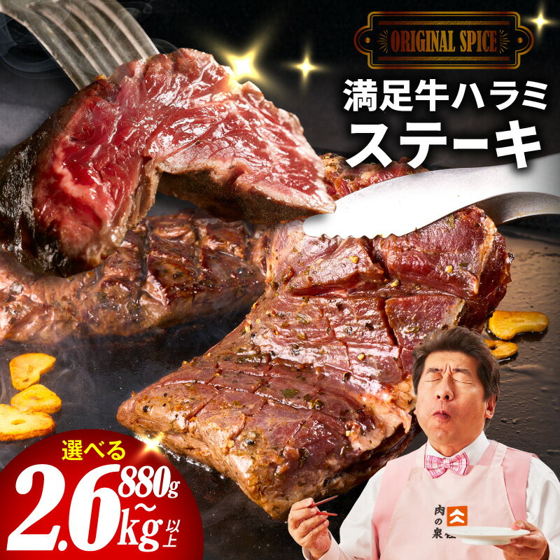 【ふるさと納税】満足 牛ハラミ ステーキ オリジナルスパイス 仕込み 1枚 220g 選べる 内容量 4P / 6P / 8P / 10P / 12P 味付け ハラミ 小分け 焼くだけ 簡単調理 極厚 カット 肉 普段使い BBQ 牛肉 焼肉 冷凍 お取り寄せグルメ 大阪府 泉佐野市 送料無料 肉の泉佐野