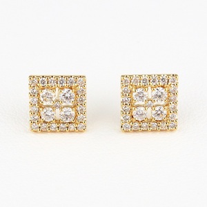 K18イエローゴールド＆ダイヤモンド スクエアピアス【TE-110】