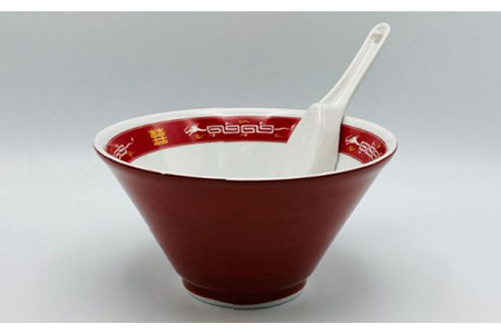 【美濃焼】Re：th らいもん龍どんぶり（朱）とレンゲセット【本郷】 食器 どんぶり 丼 ラーメン鉢 麺鉢 ラーメン丼 レンゲ 龍 本格 赤 レッド 中華 ラーメン 送料無料 [MCB002]