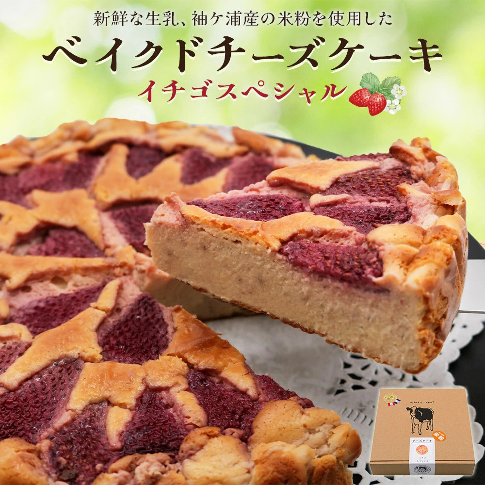 
            贅沢トッピングのベイクドチーズケーキ 奥野牧場 イチゴスペシャル ホール (大)｜米粉 グルテンフリー チーズ ケーキ スイーツ フルーツ ミルク 牧場 ギフト お祝い 袖ケ浦 [0231ch]
          