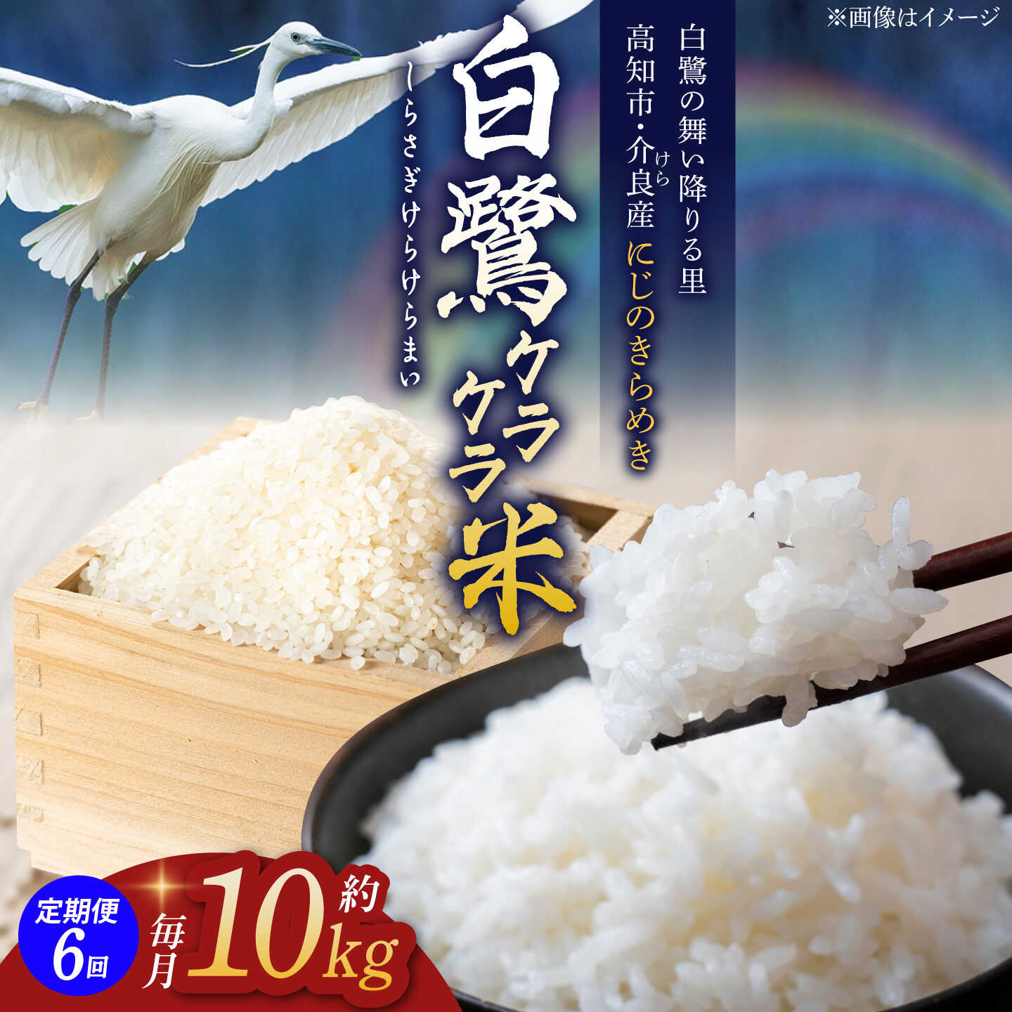 【ふるさと納税】【6回定期便】 R8年度産 特別栽培米 農薬節減！ 白鷺ケラケラ米 にじのきらめき 各約10kg 合計約60kg / 高知 米 お米 精米 　【津ノ宮農園】[ATBV009]