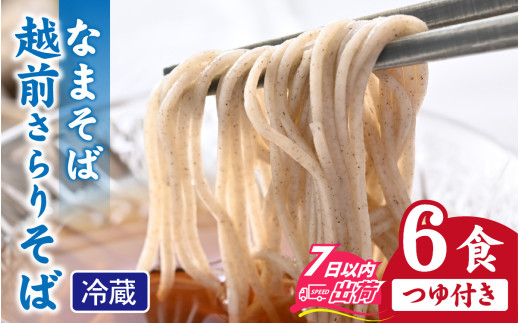 越前さらりそば（なまそば）６食　そばつゆ付き / 越前そば そば 蕎麦 ソバ 冷蔵 送料無料 [A-146002]
