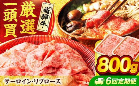 【6回定期便】 飛騨牛サーロイン・リブロース 800g(400g×2パック) すき焼きしゃぶしゃぶ用肉【馬力家】すき焼き しゃぶしゃぶ 牛肉[MHE011]