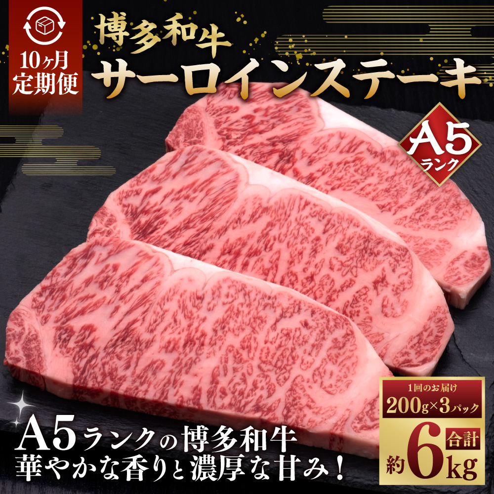 【10ヶ月連続定期便】A5等級 博多和牛サーロインステーキ 200g×3枚 肉 牛肉